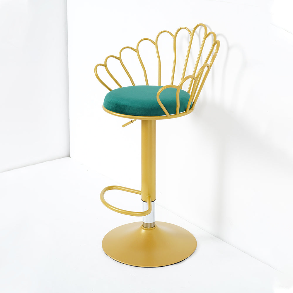 Bar Stool Bar Height Bar Stool with Backrest Velvet Upholstery Set of 2 in Gold Finish