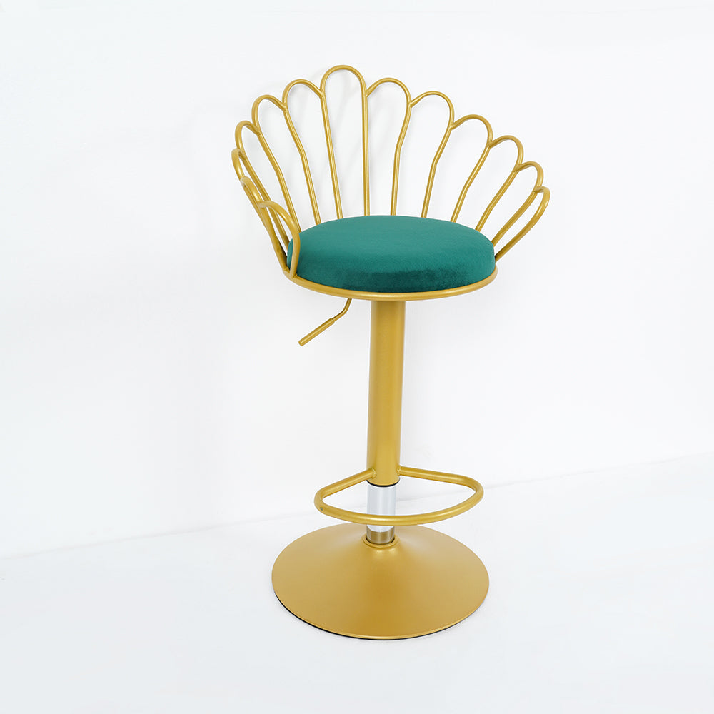 Bar Stool Bar Height Bar Stool with Backrest Velvet Upholstery Set of 2 in Gold Finish