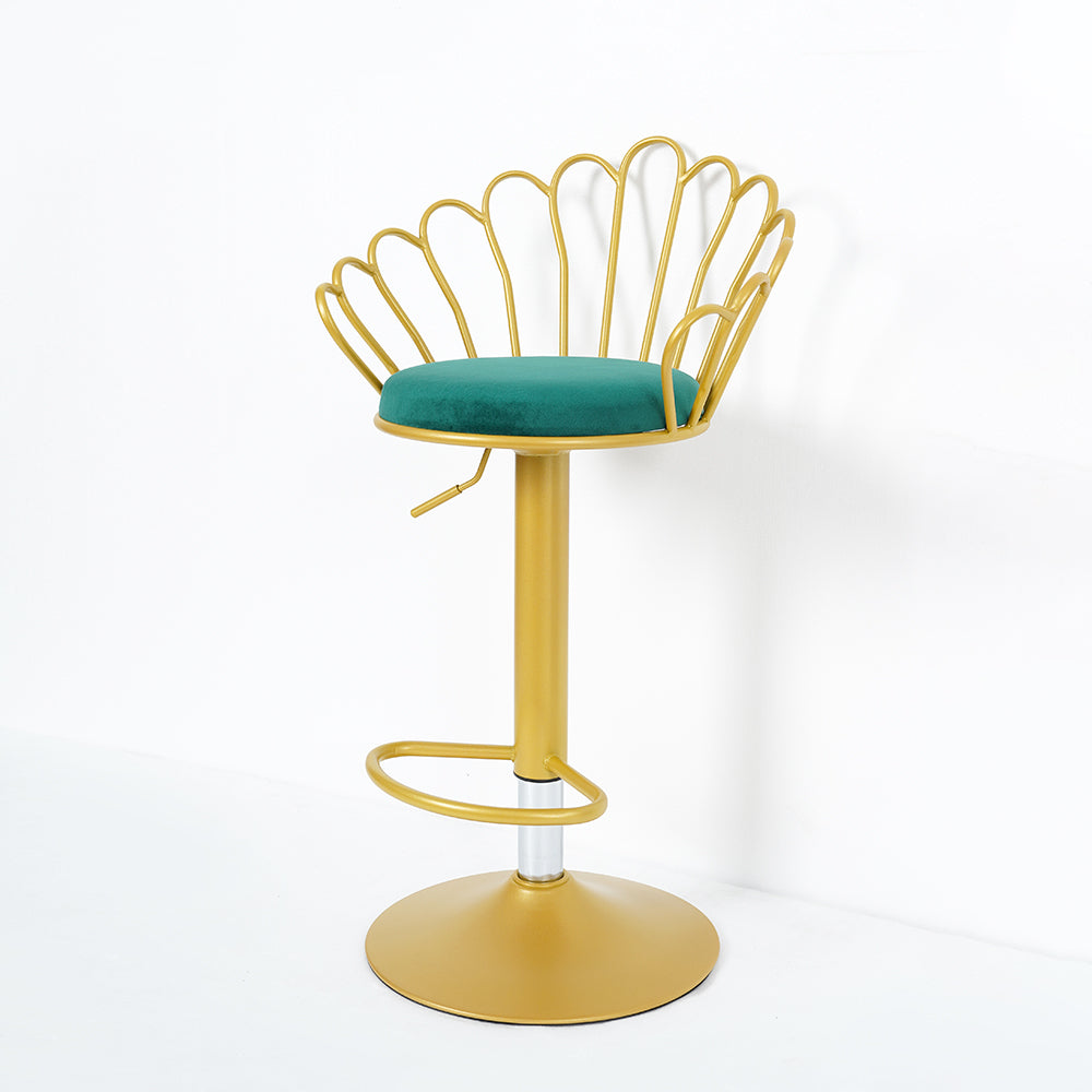 Bar Stool Bar Height Bar Stool with Backrest Velvet Upholstery Set of 2 in Gold Finish