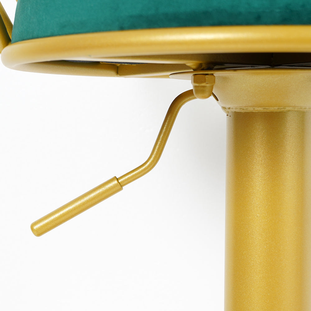 Bar Stool Bar Height Bar Stool with Backrest Velvet Upholstery Set of 2 in Gold Finish