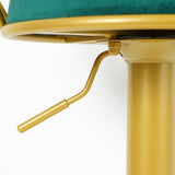 Bar Stool Bar Height Bar Stool with Backrest Velvet Upholstery Set of 2 in Gold Finish