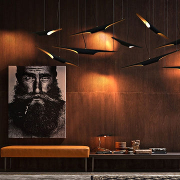 Modern Freely Hanging Single Pendant Light 2-Light Finished in Black & Gold