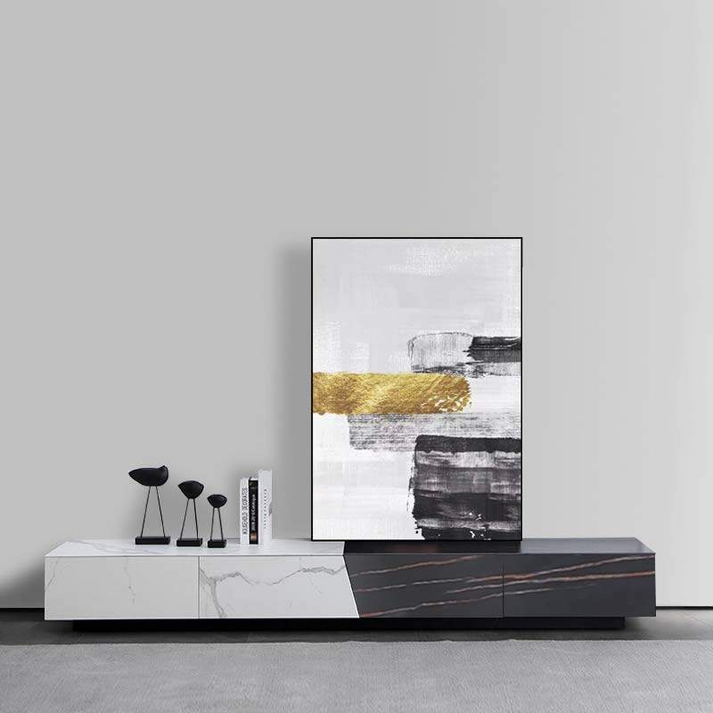 White & Black Stone TV Stand with Drawer Media Console-Richsoul-Furniture,Living Room Furniture,TV Stands