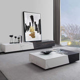 White & Black Stone TV Stand with Drawer Media Console-Richsoul-Furniture,Living Room Furniture,TV Stands