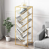 Mid-Century Rectangular Bookshelf Metal Gold Bookcase with Shelves