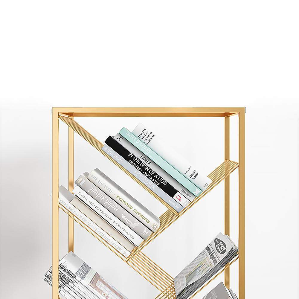 Mid-Century Rectangular Bookshelf Metal Gold Bookcase with Shelves-Bookcases & Bookshelves,Furniture,Office Furniture