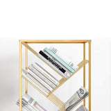 Mid-Century Rectangular Bookshelf Metal Gold Bookcase with Shelves-Bookcases & Bookshelves,Furniture,Office Furniture