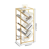 Mid-Century Rectangular Bookshelf Metal Gold Bookcase with Shelves-Bookcases & Bookshelves,Furniture,Office Furniture