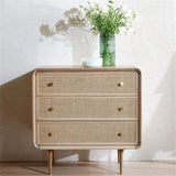 Mueble Nordic Natural Cómoda 3 Cajones Rattan Tejido Dorado