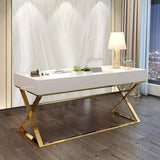 55" White Office Desk with Drawer Rectangular Modern Computer Desk-Desks,Furniture,Office Furniture