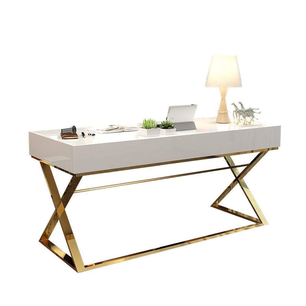 55" White Office Desk with Drawer Rectangular Modern Computer Desk-Desks,Furniture,Office Furniture