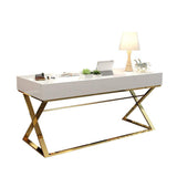 55" White Office Desk with Drawer Rectangular Modern Computer Desk-Desks,Furniture,Office Furniture