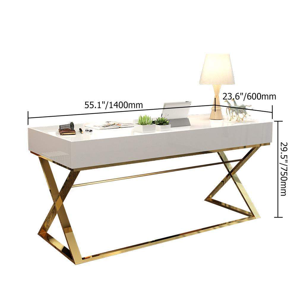 55" White Office Desk with Drawer Rectangular Modern Computer Desk-Desks,Furniture,Office Furniture