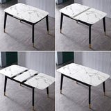 55" to 71" Modern Rectangular Extendable Dining Table with Marble Veneer Top