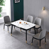 55" to 71" Modern Rectangular Extendable Dining Table with Marble Veneer Top