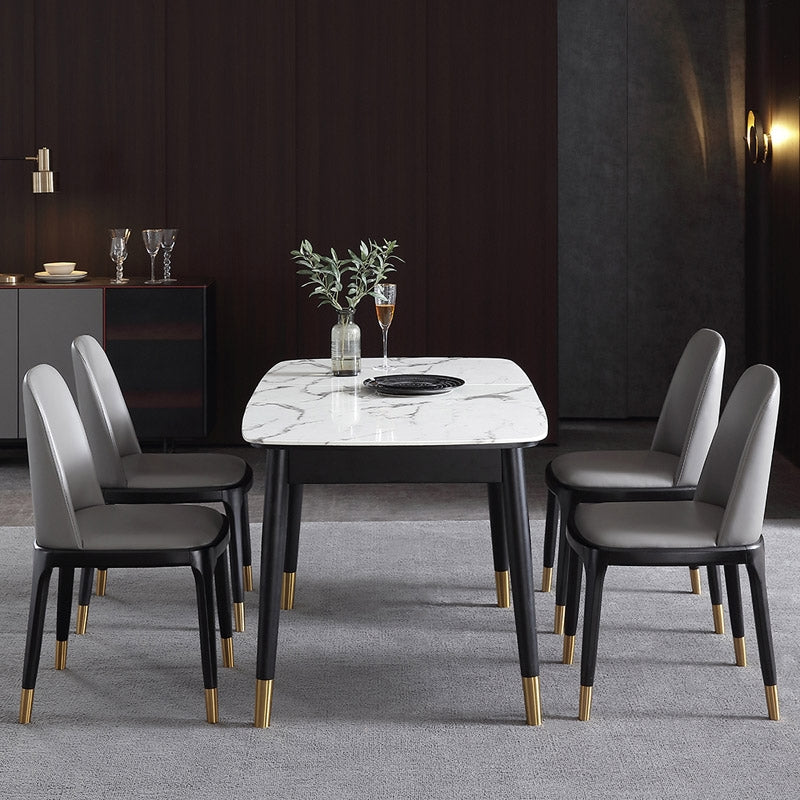 55" to 71" Modern Rectangular Extendable Dining Table with Marble Veneer Top