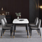 55" to 71" Modern Rectangular Extendable Dining Table with Marble Veneer Top