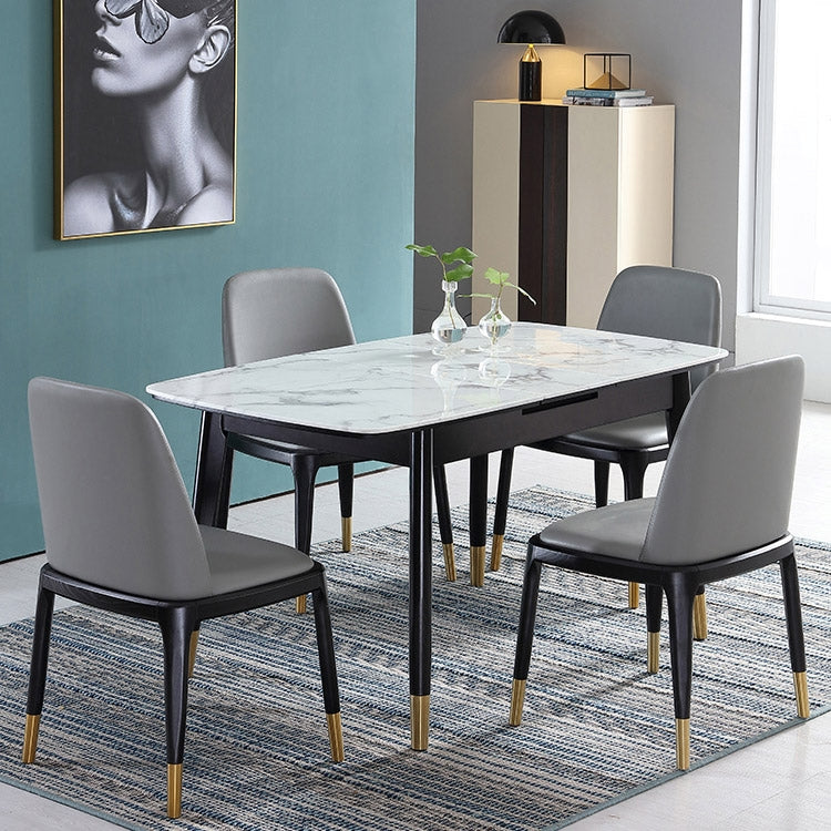 55" to 71" Modern Rectangular Extendable Dining Table with Marble Veneer Top