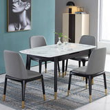 55" to 71" Modern Rectangular Extendable Dining Table with Marble Veneer Top