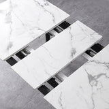 55" to 71" Modern Rectangular Extendable Dining Table with Marble Veneer Top