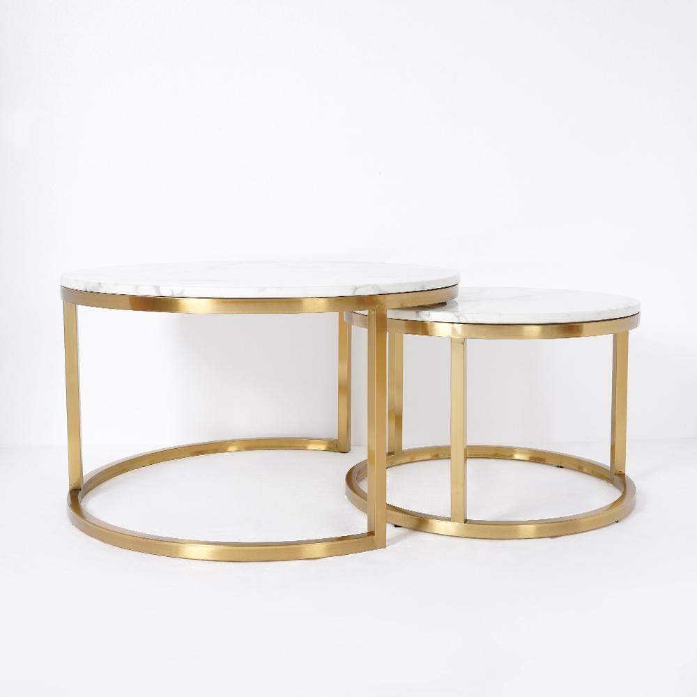 Nordic Round Coffee Table Gold Metal & White Marble Accent Table with Set of 2-Wehomz-Coffee Tables,Furniture,Living Room Furniture