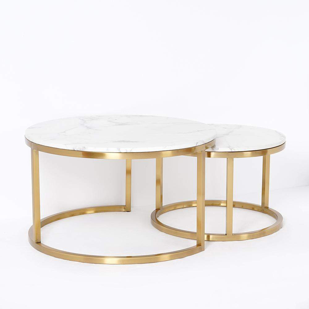 Nordic Round Coffee Table Gold Metal & White Marble Accent Table with Set of 2-Wehomz-Coffee Tables,Furniture,Living Room Furniture