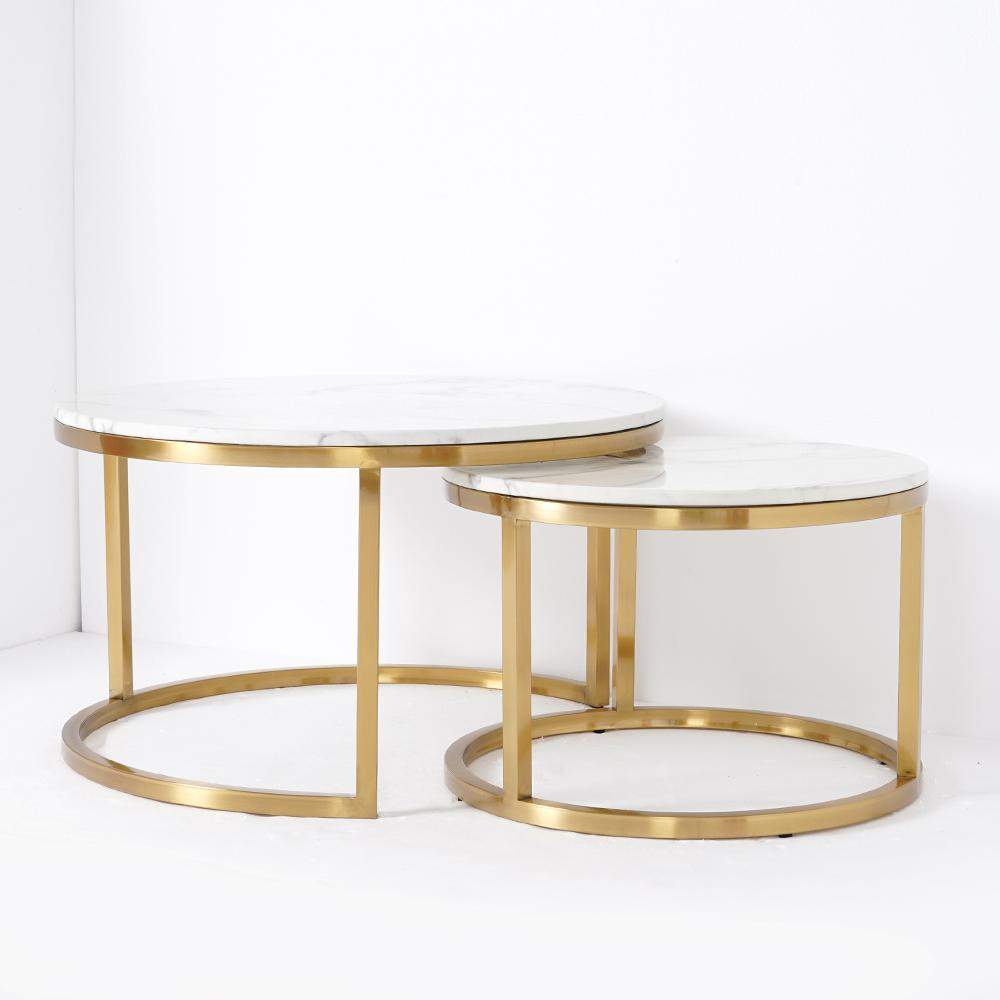 Nordic Round Coffee Table Gold Metal & White Marble Accent Table with Set of 2-Wehomz-Coffee Tables,Furniture,Living Room Furniture