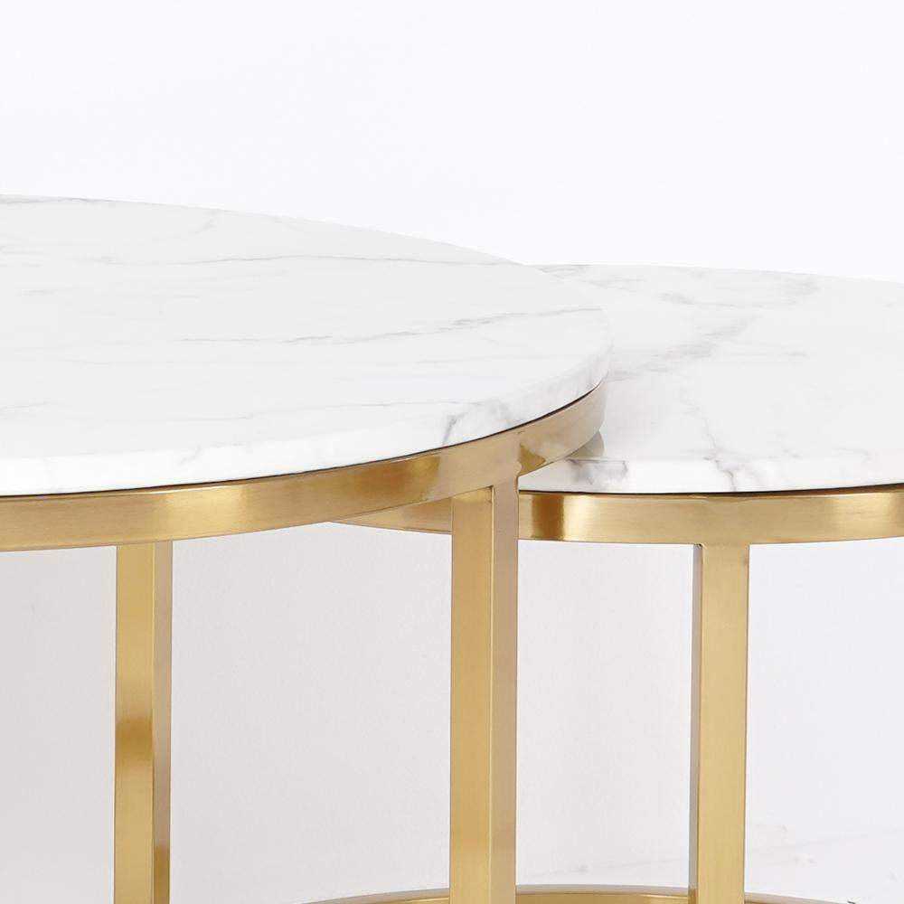 Nordic Round Coffee Table Gold Metal & White Marble Accent Table with Set of 2-Wehomz-Coffee Tables,Furniture,Living Room Furniture