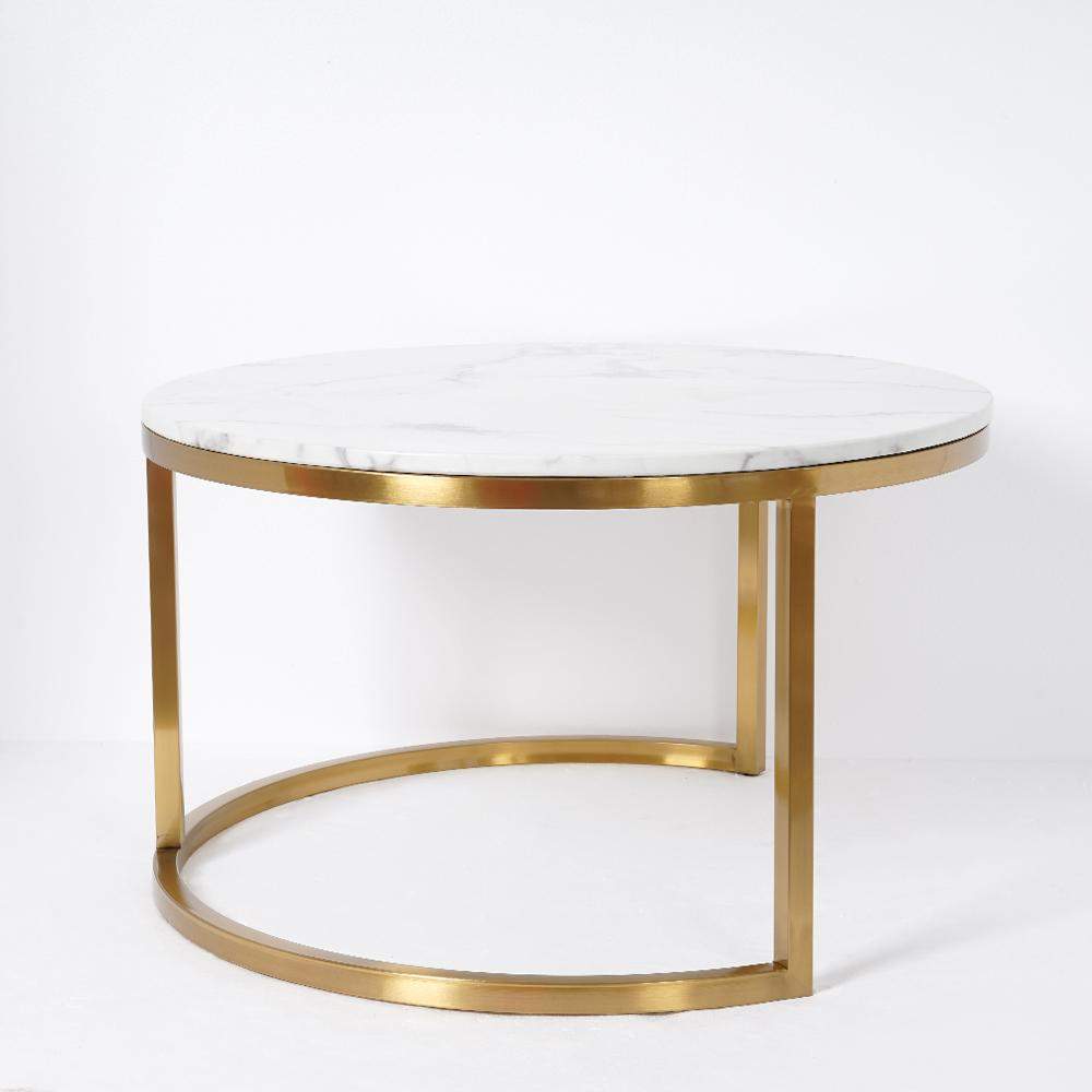 Nordic Round Coffee Table Gold Metal & White Marble Accent Table with Set of 2-Wehomz-Coffee Tables,Furniture,Living Room Furniture