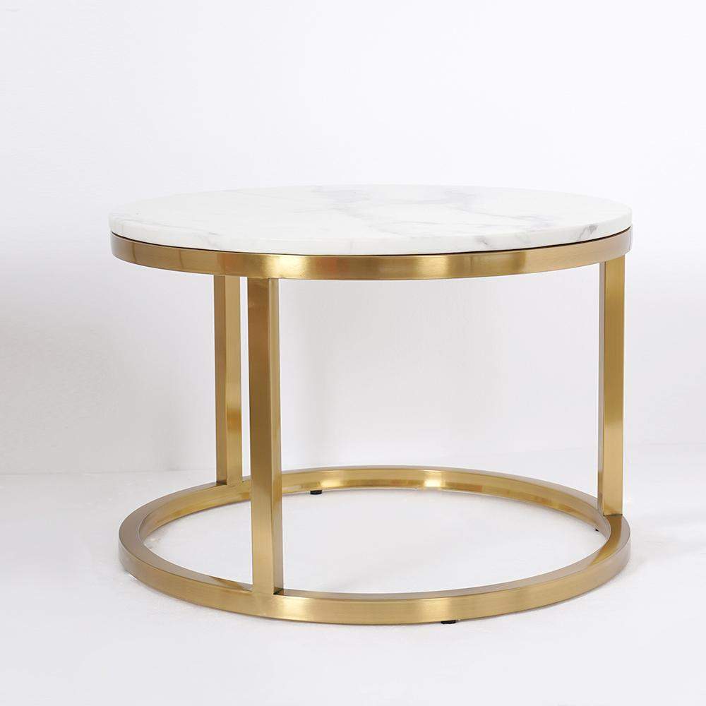 Nordic Round Coffee Table Gold Metal & White Marble Accent Table with Set of 2-Wehomz-Coffee Tables,Furniture,Living Room Furniture