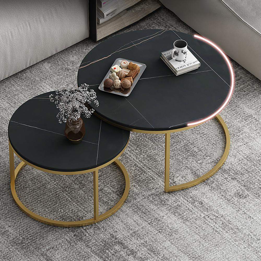 Nordic Round Coffee Table Gold Metal & White Marble Accent Table with Set of 2-Wehomz-Coffee Tables,Furniture,Living Room Furniture