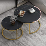 Nordic Round Coffee Table Gold Metal & White Marble Accent Table with Set of 2-Wehomz-Coffee Tables,Furniture,Living Room Furniture