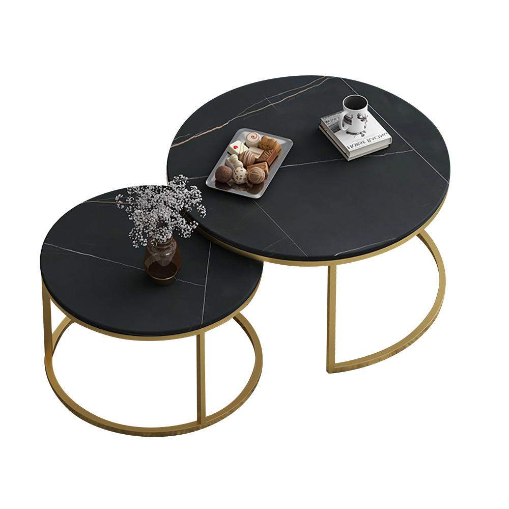 Nordic Round Coffee Table Gold Metal & White Marble Accent Table with Set of 2-Wehomz-Coffee Tables,Furniture,Living Room Furniture