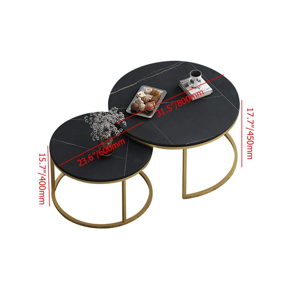 Nordic Round Coffee Table Gold Metal & White Marble Accent Table with Set of 2-Wehomz-Coffee Tables,Furniture,Living Room Furniture