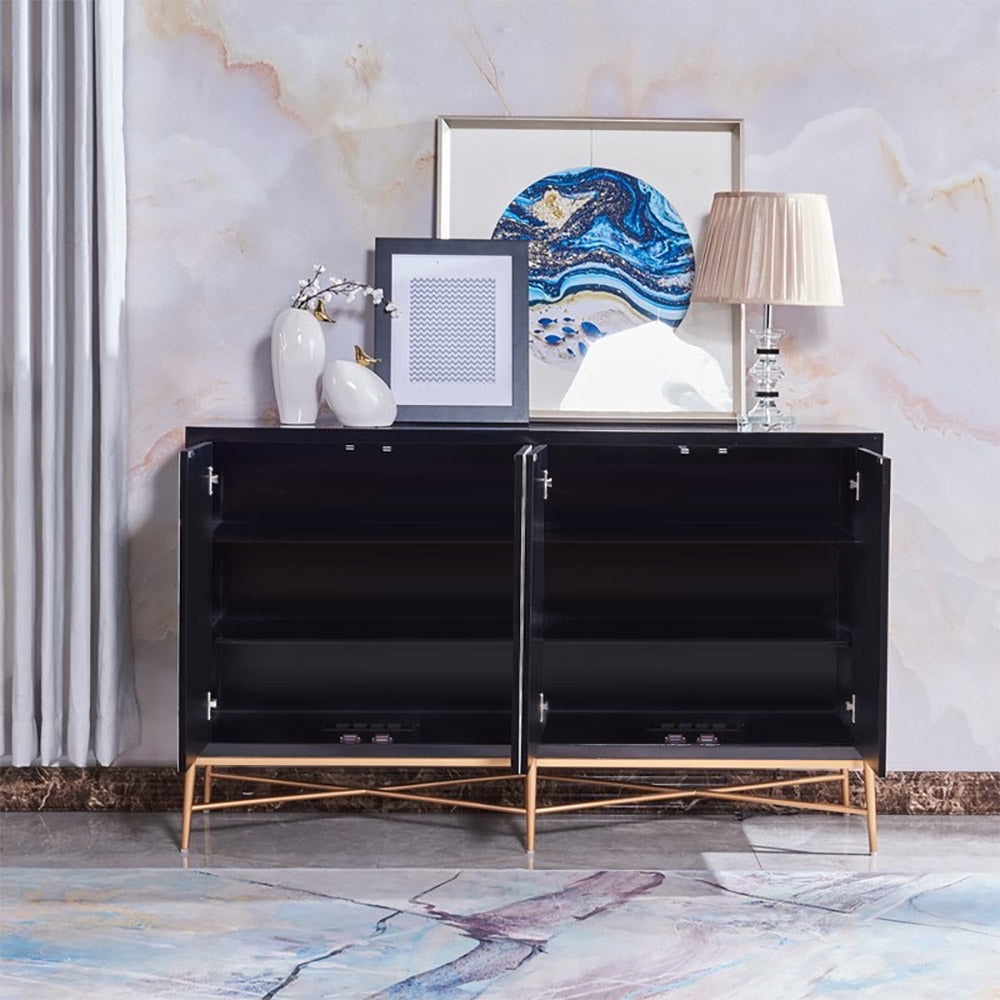 59" Modern Sideboard Buffet White Natural Shell Surface with Doors & Drawers & Shelves