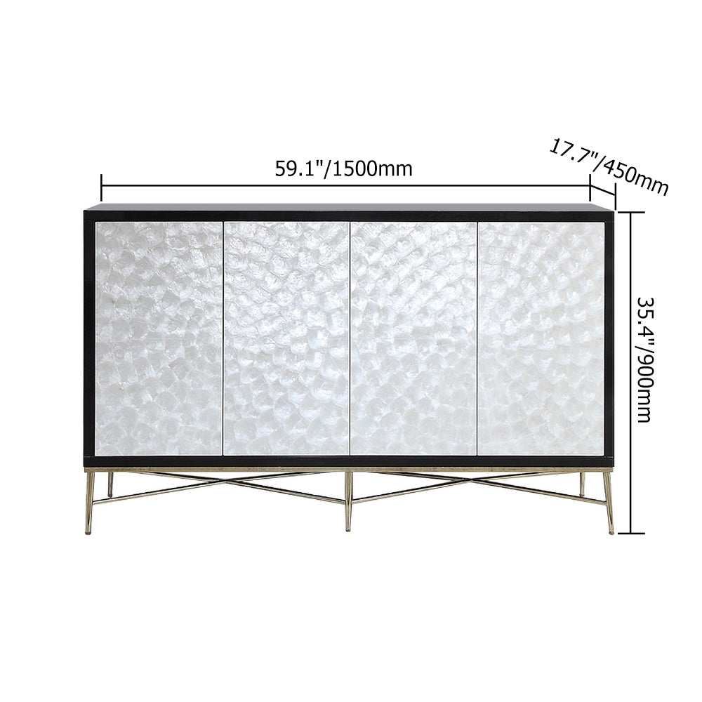 59" Modern Sideboard Buffet White Natural Shell Surface with Doors & Drawers & Shelves