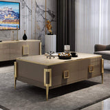 Modern Rectangular Coffee Table with Drawers with Tempered Glass Tabletop-Richsoul-Coffee Tables,Furniture,Living Room Furniture
