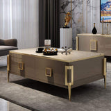 Modern Rectangular Coffee Table with Drawers with Tempered Glass Tabletop-Richsoul-Coffee Tables,Furniture,Living Room Furniture