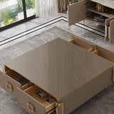 Modern Rectangular Coffee Table with Drawers with Tempered Glass Tabletop-Richsoul-Coffee Tables,Furniture,Living Room Furniture