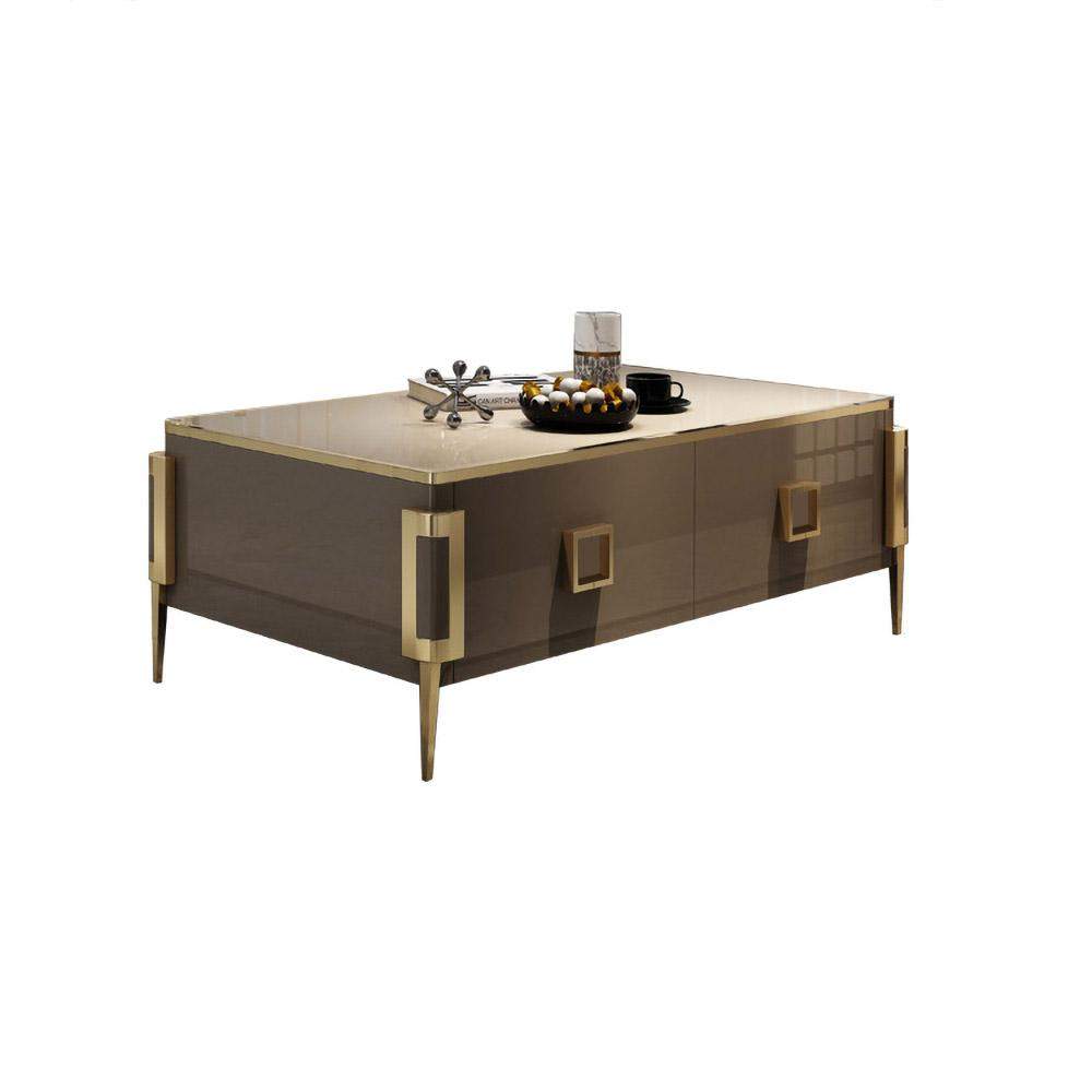 Modern Rectangular Coffee Table with Drawers with Tempered Glass Tabletop-Richsoul-Coffee Tables,Furniture,Living Room Furniture