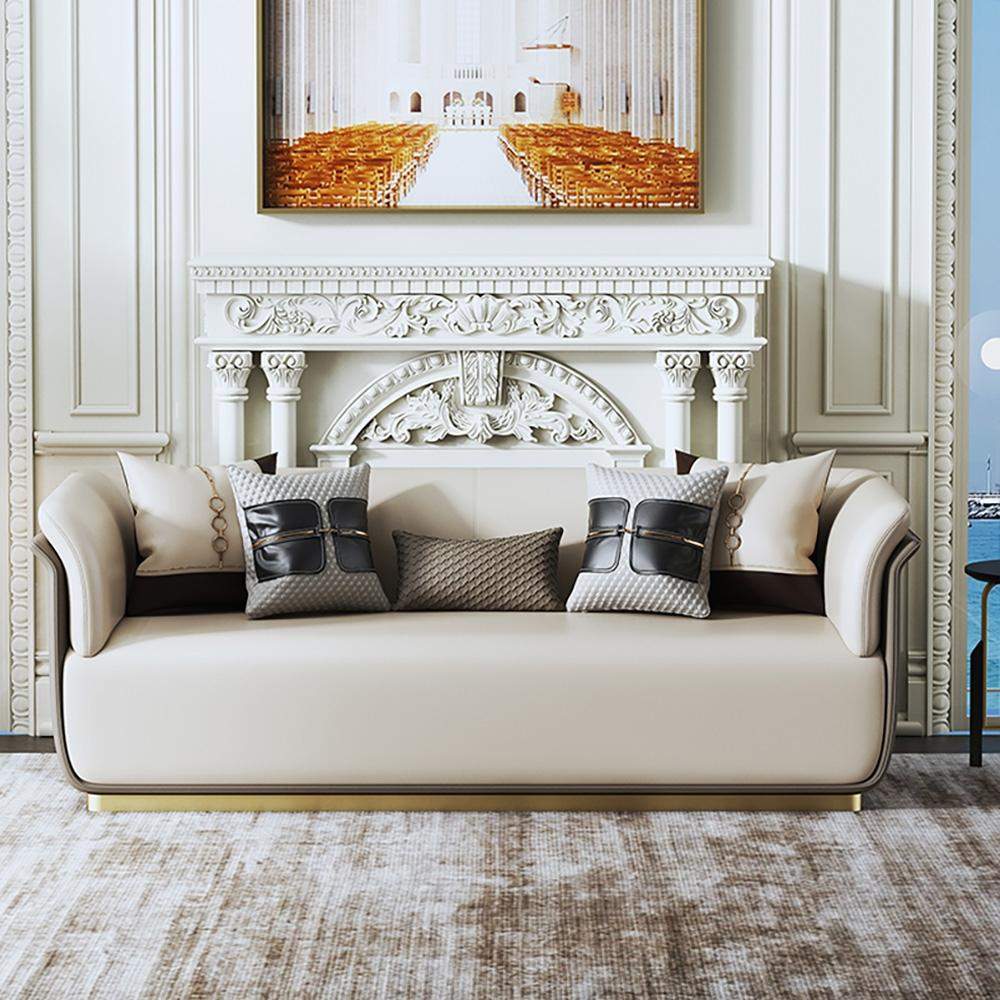 82.7" Modern Beige Microfiber Leather Upholstered Sofa 3-Seater Sofa Luxury Sofa-Richsoul-Furniture,Living Room Furniture,Sofas & Loveseats