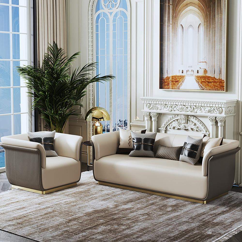 82.7" Modern Beige Microfiber Leather Upholstered Sofa 3-Seater Sofa Luxury Sofa-Richsoul-Furniture,Living Room Furniture,Sofas & Loveseats