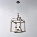 French Country 4-Light Square Lantern Chandelier in Antique Gray & Gold