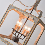 French Country 4-Light Square Lantern Chandelier in Antique Gray & Gold