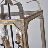 French Country 4-Light Square Lantern Chandelier in Antique Gray & Gold