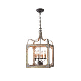 French Country 4-Light Square Lantern Chandelier in Antique Gray & Gold