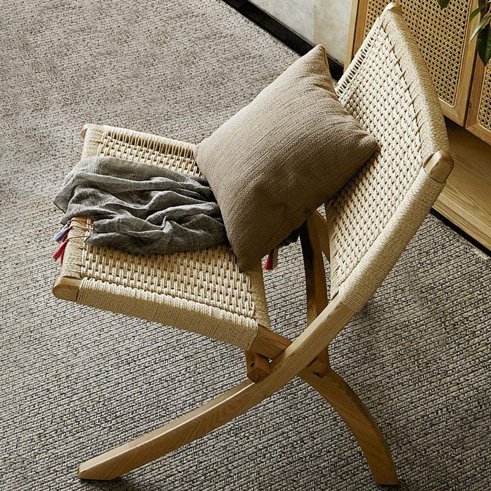 Rustic Foldable Recliner Chair Ash Wood Woven Hemp Rope Back & Seat in Natural-Richsoul-Chairs & Recliners,Furniture,Living Room Furniture