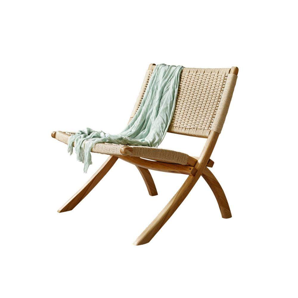 Rustic Foldable Recliner Chair Ash Wood Woven Hemp Rope Back & Seat in Natural-Richsoul-Chairs & Recliners,Furniture,Living Room Furniture