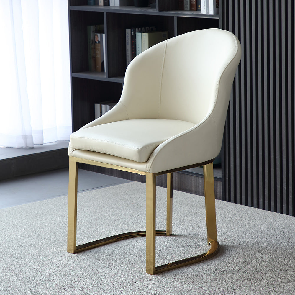 Off White Faux Leather Upholstered Dining Chair Gold Frame Set of 2