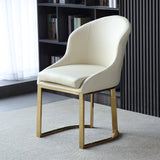Off White Faux Leather Upholstered Dining Chair Gold Frame Set of 2